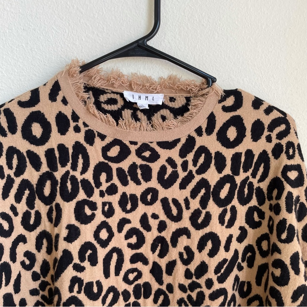 Thml Colorblock Cheetah Fringe Neckline & Hem Swe… - image 3